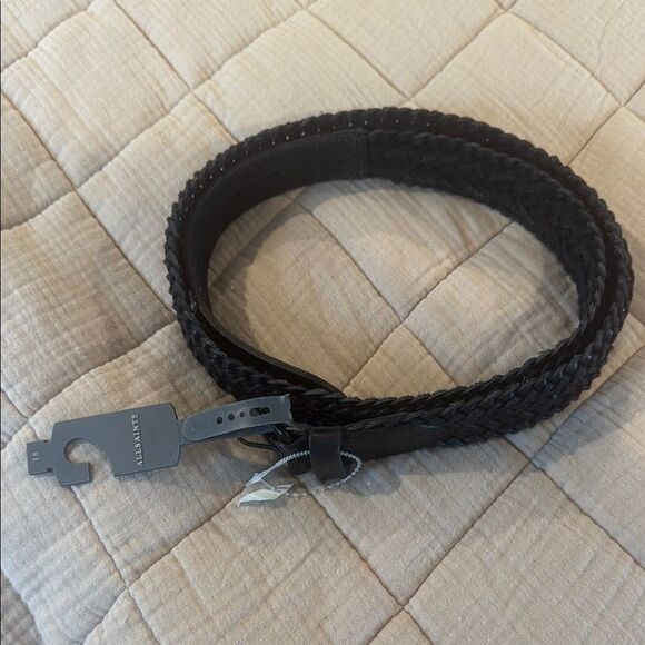 All Saints Black Textured Belt with Dark Buckle - Picture 1 of 1